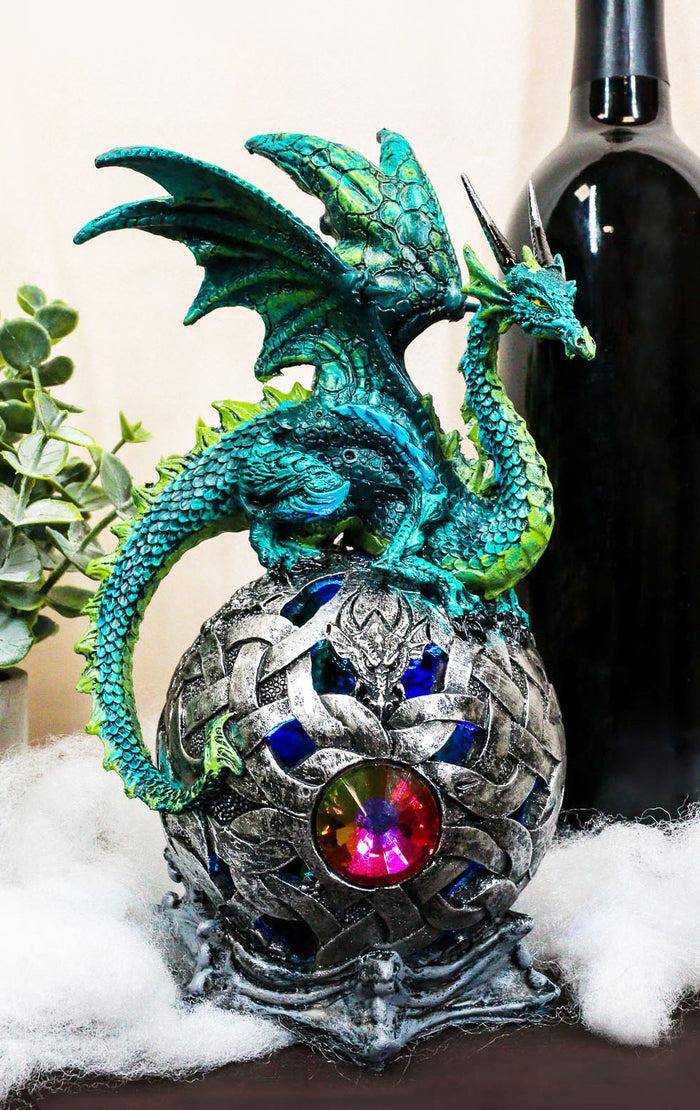 ebros gift Elemental Jade Firnen Dragon Resting On LED Gyrosphere Orb Night Light Figurine