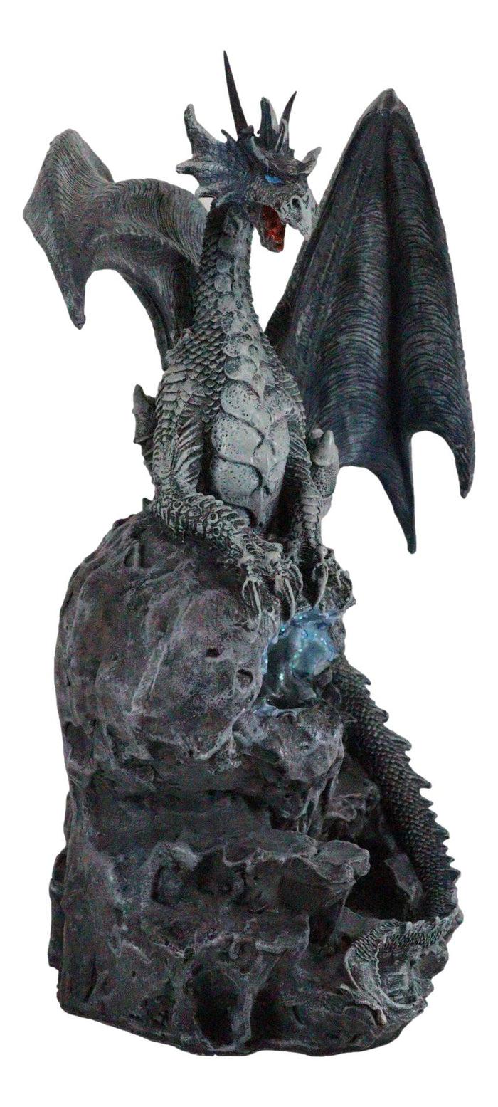 Ebros Gift Elemental Quiksilver Bifrost Dragon Guarding LED Light Blue Crystal Cave Statue