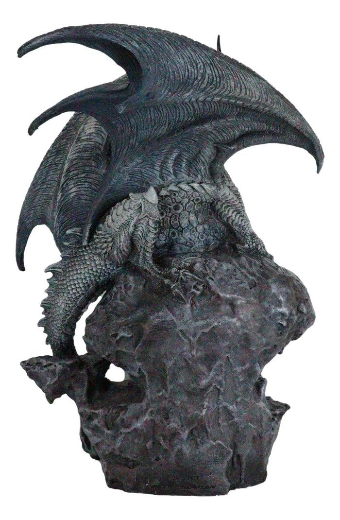 Ebros Gift Elemental Quiksilver Bifrost Dragon Guarding LED Light Blue Crystal Cave Statue