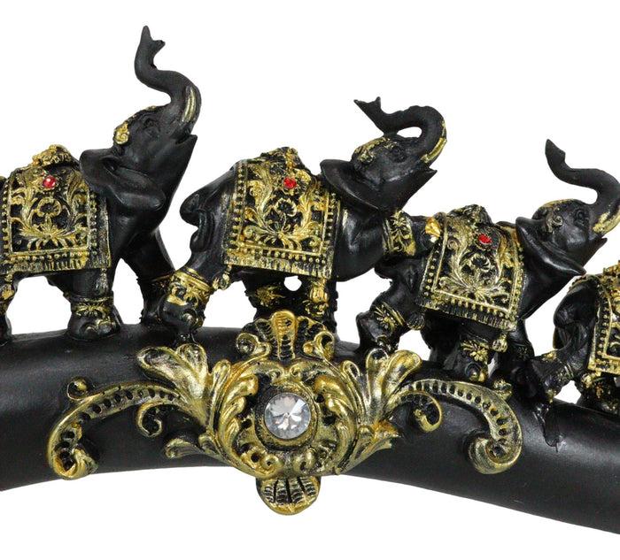 Ebros Gift Elephant Herd On Great Migration On Black Tusk With Golden Scrollwork Figurine