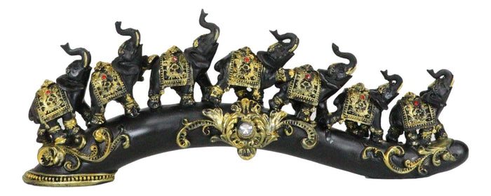 Ebros Gift Elephant Herd On Great Migration On Black Tusk With Golden Scrollwork Figurine