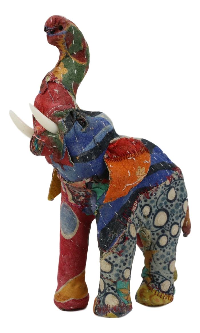 Ebros Gift Elephant With Trunk Up Hand Crafted Paper Mache In Colorful Sari Fabric Figurine