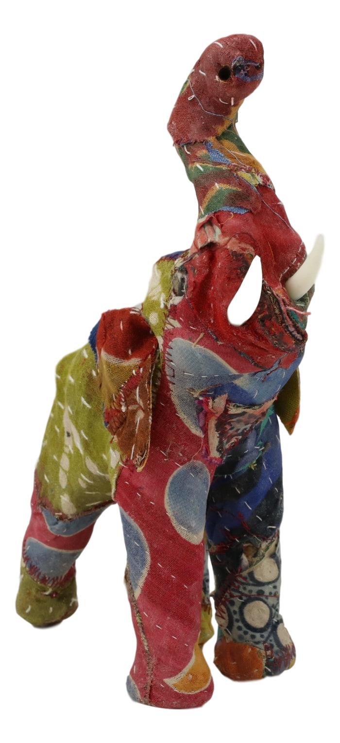 Ebros Gift Elephant With Trunk Up Hand Crafted Paper Mache In Colorful Sari Fabric Figurine