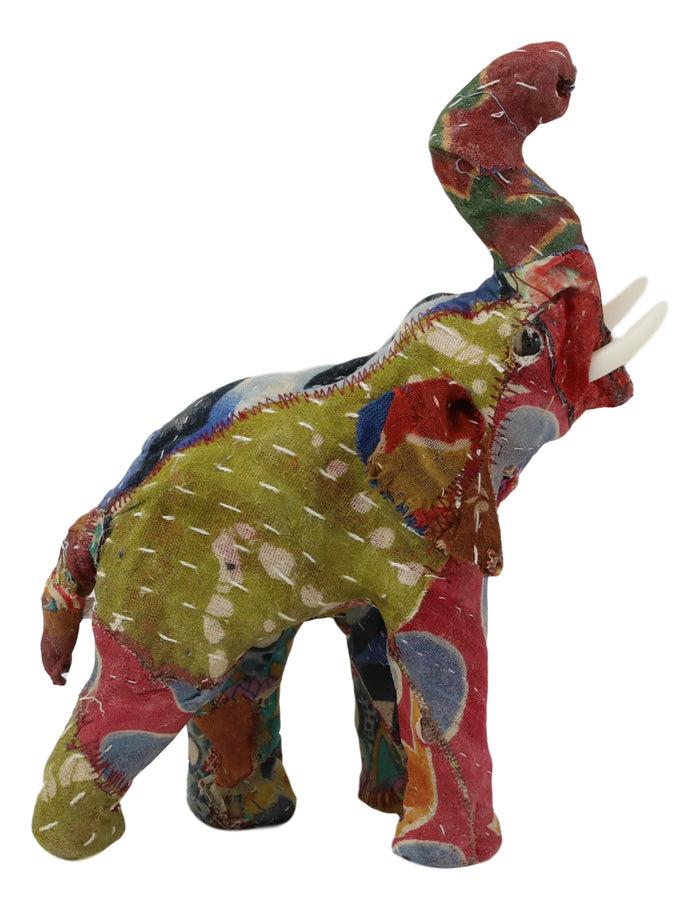 ebros gift Elephant with Trunk Up Hand Crafted Paper Mache In Colorful Sari Fabric Figurine