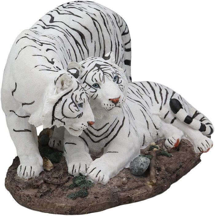 Ebros Gift Embracing Siberian Bengal White Tiger Couple Family Statue Forest Tigers Decor