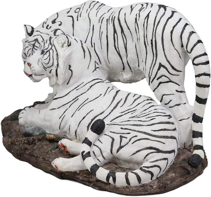 Ebros Gift Embracing Siberian Bengal White Tiger Couple Family Statue Forest Tigers Decor