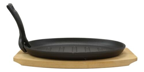 Ebros Gift Enameled Cast Iron Fajita Skillet Japanese Steak Ridged Plate & Base Set 10.5"L