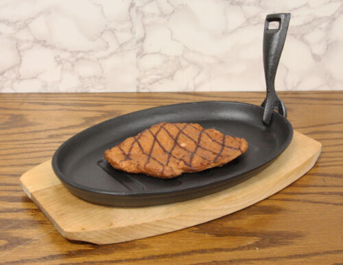 ebros gift Enameled Cast Iron Fajita Skillet Japanese Steak Ridged Plate & Base Set 10.5"L