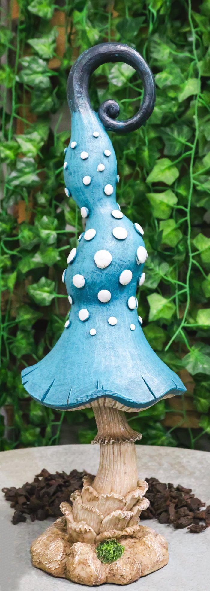ebros gift Enchanted Fairy Garden Blue Spotted Crooked Toadstool Mushroom Figurine 17"H
