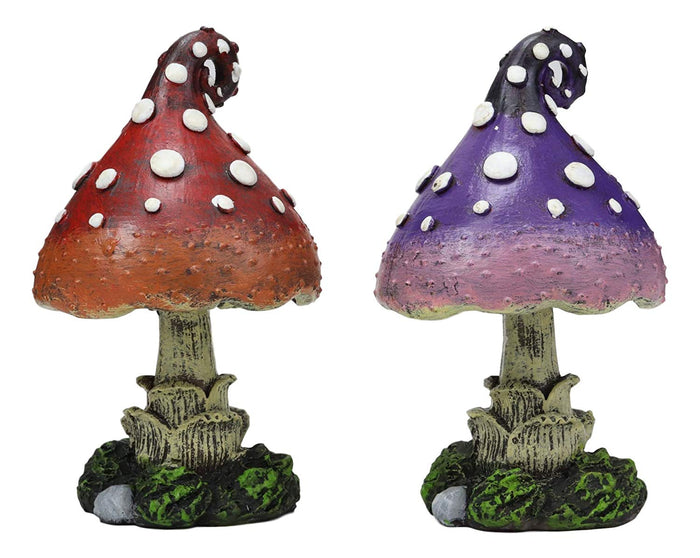 Ebros Gift Enchanted Fairy Garden Miniature Colorful Toadstool Mushrooms Figurine Set Of 2