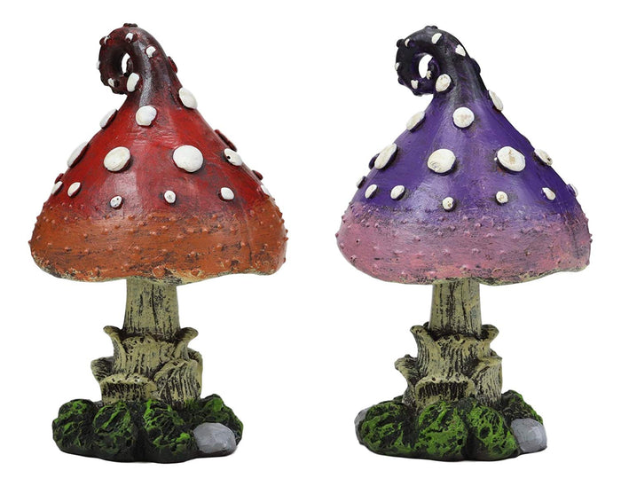 Ebros Gift Enchanted Fairy Garden Miniature Colorful Toadstool Mushrooms Figurine Set Of 2