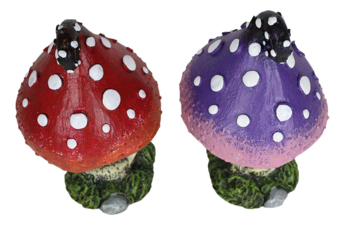 Ebros Gift Enchanted Fairy Garden Miniature Colorful Toadstool Mushrooms Figurine Set Of 2