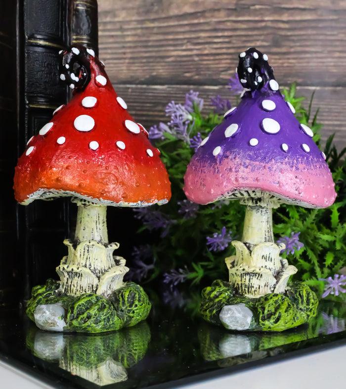 ebros gift Enchanted Fairy Garden Miniature Colorful Toadstool Mushrooms Figurine Set of 2