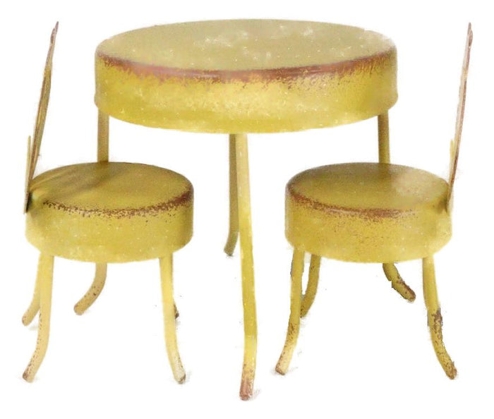 Ebros Gift Enchanted Fairy Garden Miniature Metal Yellow Ladybug Table And 2 Chairs Set