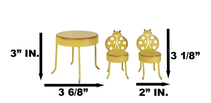 Ebros Gift Enchanted Fairy Garden Miniature Metal Yellow Ladybug Table And 2 Chairs Set