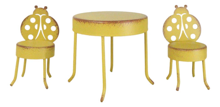 ebros gift Enchanted Fairy Garden Miniature Metal Yellow Ladybug Table And 2 Chairs Set