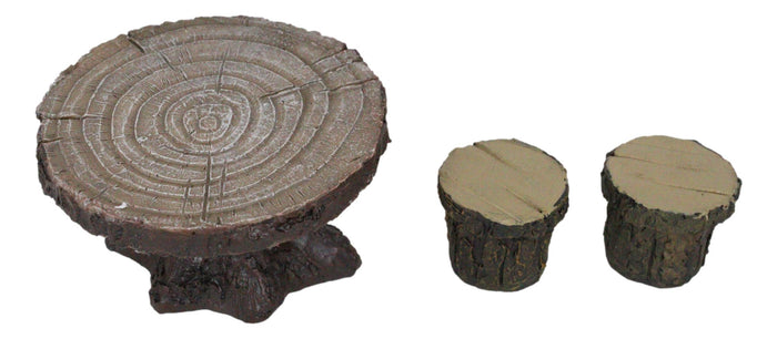 Ebros Gift Enchanted Fairy Garden Miniature Tree Stump Table And 2 Stool Chairs Statues