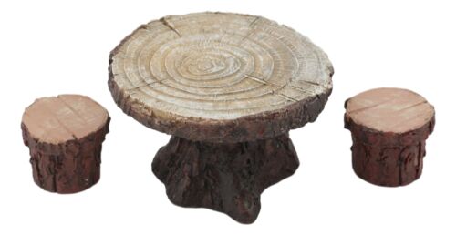 Ebros Gift Enchanted Fairy Garden Miniature Tree Stump Table And 2 Stool Chairs Statues