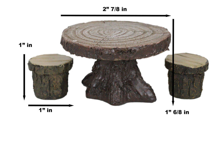 Ebros Gift Enchanted Fairy Garden Miniature Tree Stump Table And 2 Stool Chairs Statues