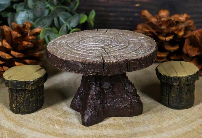 ebros gift Enchanted Fairy Garden Miniature Tree Stump Table And 2 Stool Chairs Statues