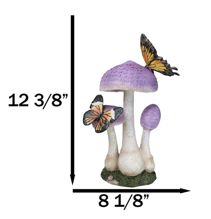 Ebros Gift Enchanted Fairy Garden Purple Toadstool Mushrooms Monarch Butterflies Figurine