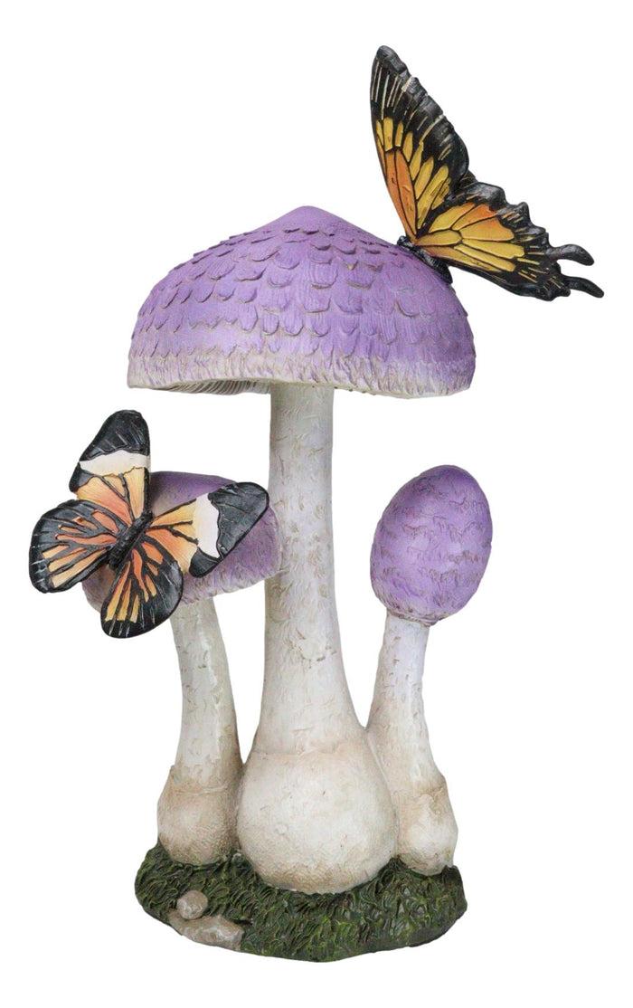 Ebros Gift Enchanted Fairy Garden Purple Toadstool Mushrooms Monarch Butterflies Figurine