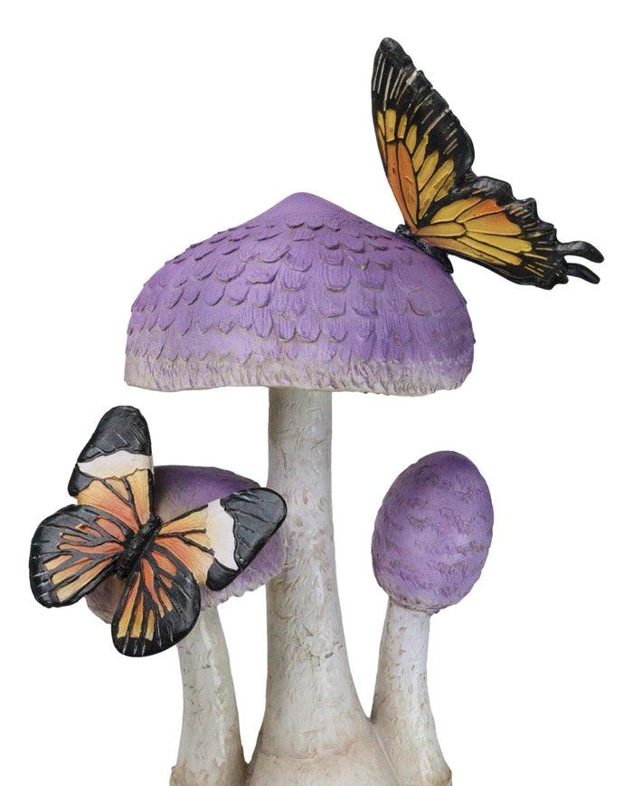 Ebros Gift Enchanted Fairy Garden Purple Toadstool Mushrooms Monarch Butterflies Figurine