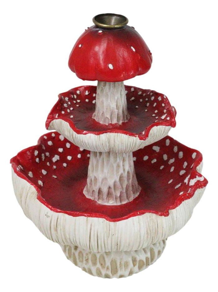 Ebros Gift Enchanted Fairy Garden Red 3 Tiered Toadstool Mushrooms Backflow Incense Burner