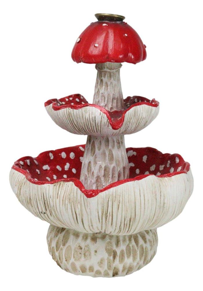 Ebros Gift Enchanted Fairy Garden Red 3 Tiered Toadstool Mushrooms Backflow Incense Burner