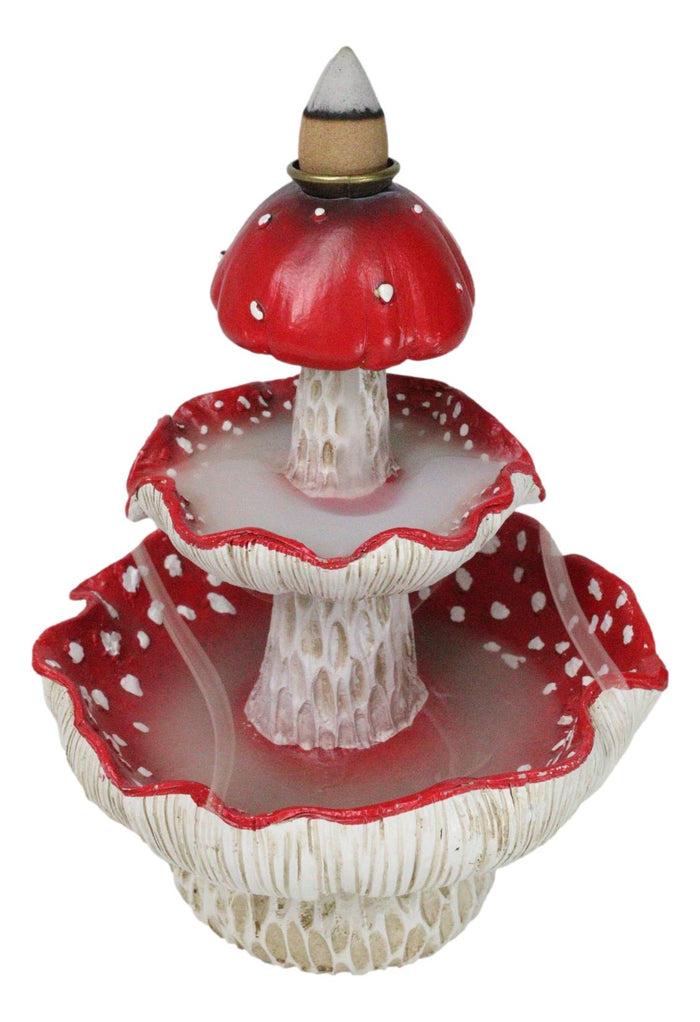 ebros gift Enchanted Fairy Garden Red 3 Tiered Toadstool Mushrooms Backflow Incense Burner