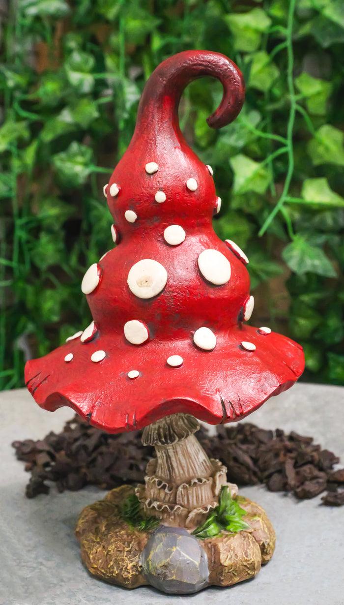 ebros gift Enchanted Fairy Garden Red White Spotted Crooked Toadstool Mushroom Figurine 9"H