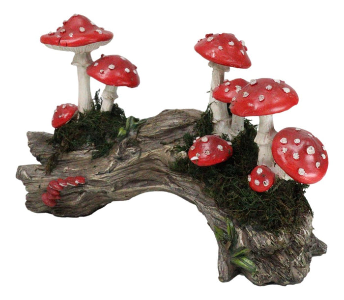 Ebros Gift Enchanted Fairy Garden Toadstool Mushrooms Forest On Moss Tree Log Figurine