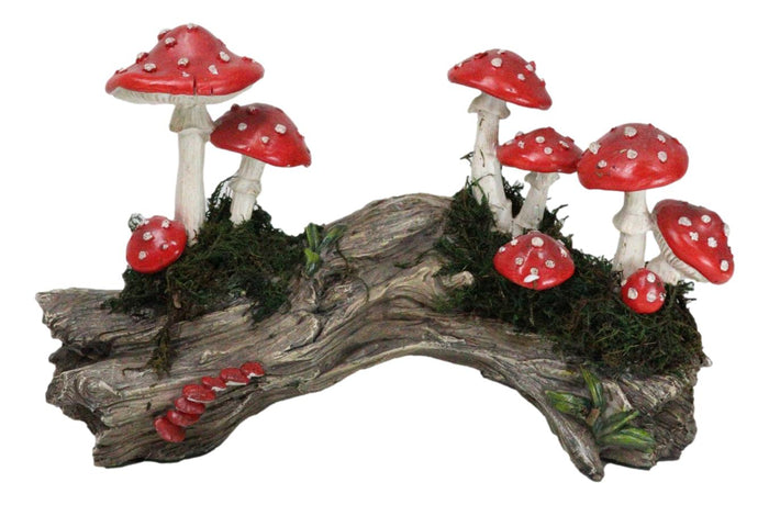 ebros gift Enchanted Fairy Garden Toadstool Mushrooms Forest On Moss Tree Log Figurine