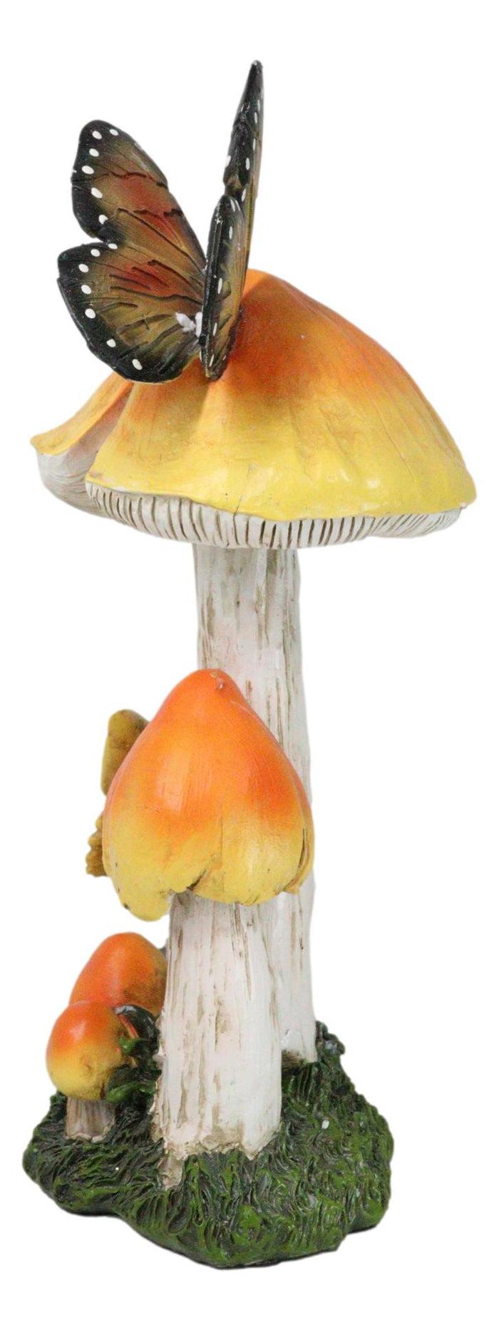 Ebros Gift Enchanted Fairy Garden Yellow Toadstool Mushrooms Monarch Butterflies Figurine