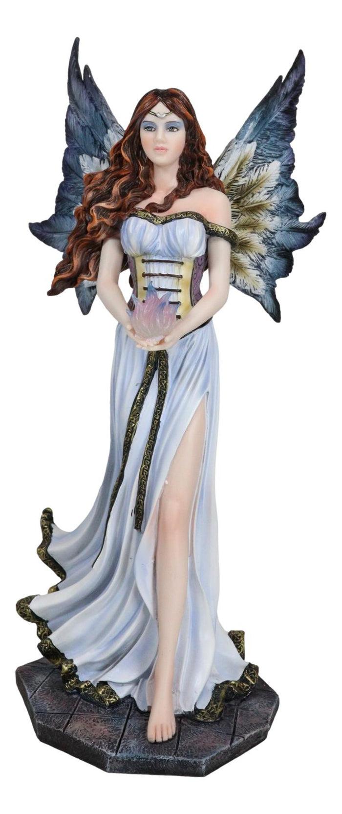 Ebros Gift Enchanted Fantasy Damsel Fairy In White Corset Gown Holding Blue Flame Figurine