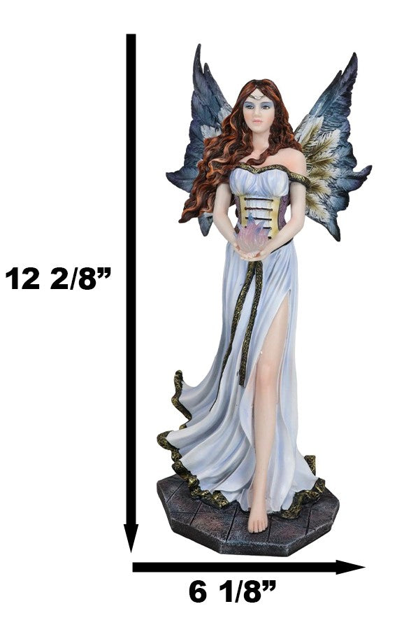 Ebros Gift Enchanted Fantasy Damsel Fairy In White Corset Gown Holding Blue Flame Figurine