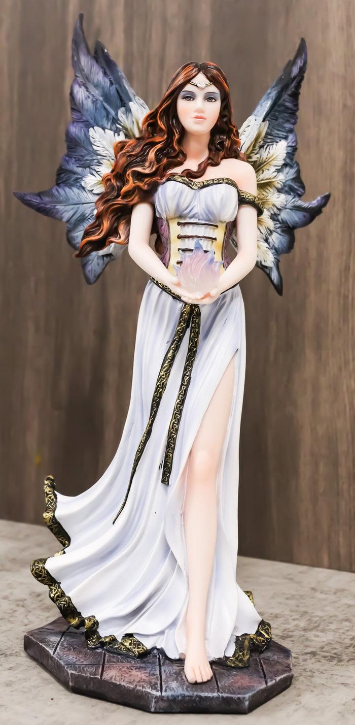 ebros gift Enchanted Fantasy Damsel Fairy In White Corset Gown Holding Blue Flame Figurine