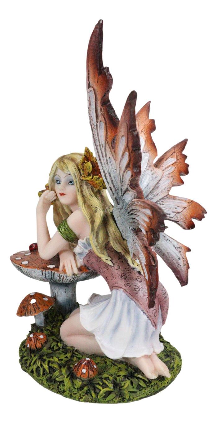 Ebros Gift Enchanted Forest Fall Ladybug Mushroom Fairy Sitting By Toadstools Figurine