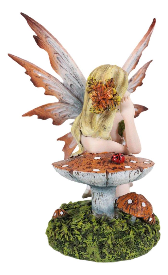 Ebros Gift Enchanted Forest Fall Ladybug Mushroom Fairy Sitting By Toadstools Figurine