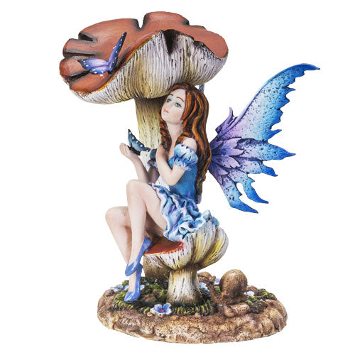 Ebros Gift Enchanted Forest Toadstool Mushroom Lavender Fairy With Butterfly Figurine