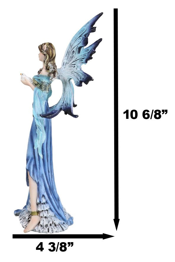 Ebros Gift Enchanted Lady Damsel Fairy In Blue Corset Gown Holding Little Bird Figurine