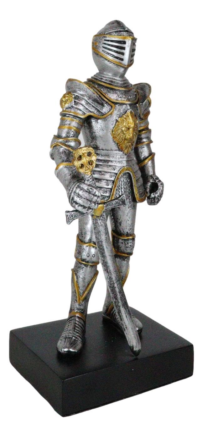 Ebros Gift English Chivalrous Lion Coat Of Arms Knight With Sword Standing Guard Figurine