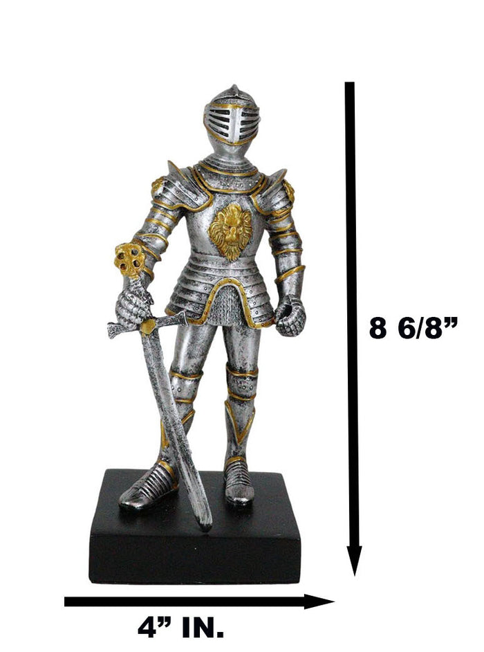 Ebros Gift English Chivalrous Lion Coat Of Arms Knight With Sword Standing Guard Figurine