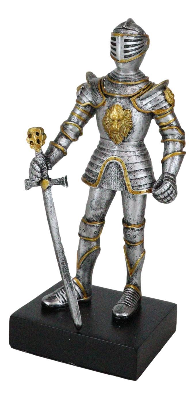 Ebros Gift English Chivalrous Lion Coat Of Arms Knight With Sword Standing Guard Figurine