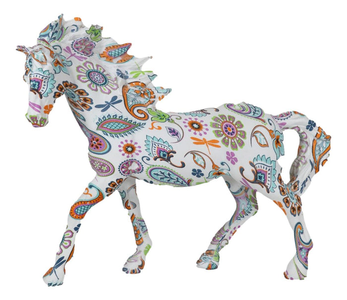 Ebros Gift Equestrian Chic Beauty Rainbow Paisley White Horse Hand Painted Statue 7.5" L