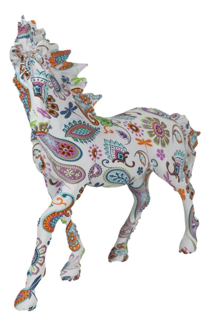 Ebros Gift Equestrian Chic Beauty Rainbow Paisley White Horse Hand Painted Statue 7.5" L