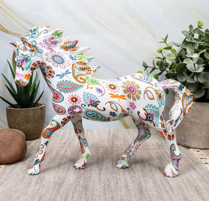 ebros gift Equestrian Chic Beauty Rainbow Paisley White Horse Hand Painted Statue 7.5" L
