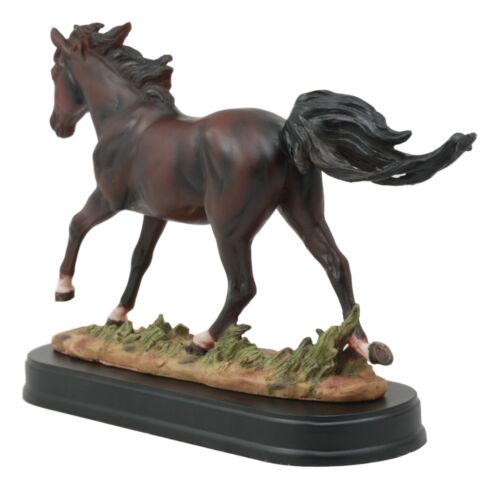 Ebros Gift Equestrian Dark Brown Horse Galloping On Wild Pasture Statue With Base 9.25"Long