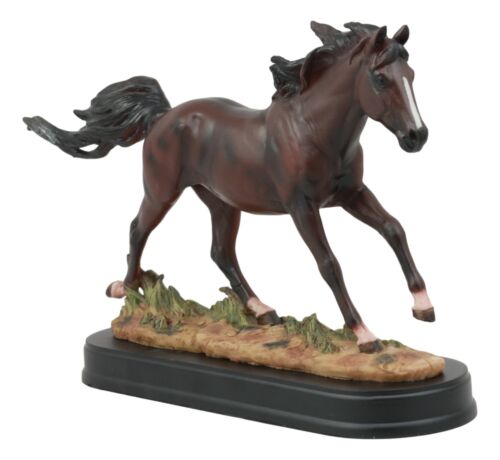 Ebros Gift Equestrian Dark Brown Horse Galloping On Wild Pasture Statue With Base 9.25"Long