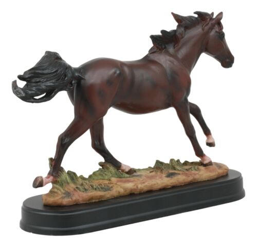 Ebros Gift Equestrian Dark Brown Horse Galloping On Wild Pasture Statue With Base 9.25"Long